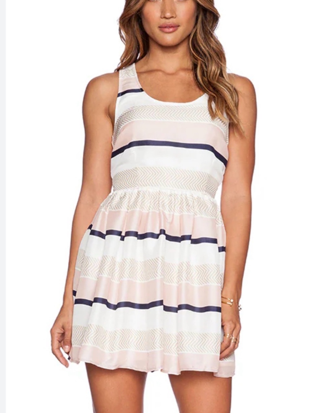 Jack by BB Dakota Pink, White & Navy Striped Sleeveless Mini Dress